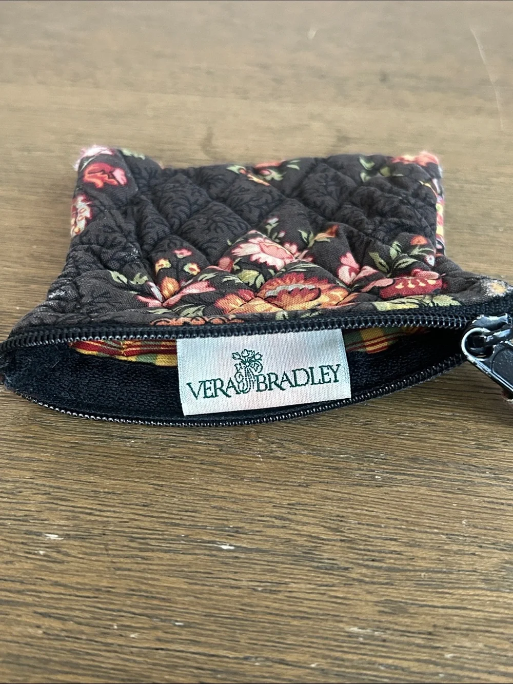Vera Bradley Vintage Retired 1990 Floral Chocolat Pattern Quilted Coin Pouch.